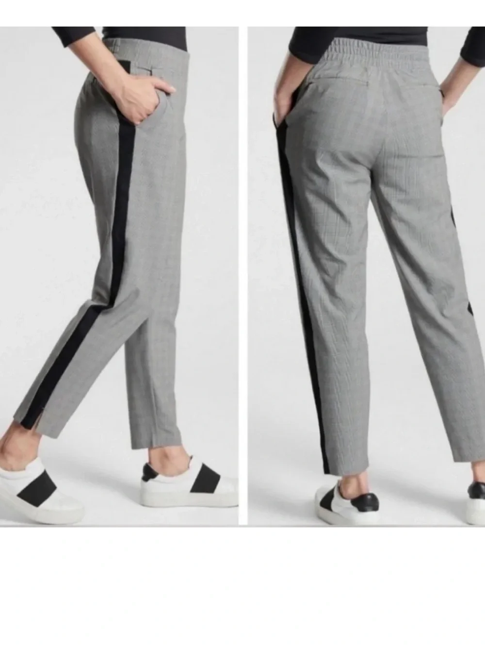 Athleta Brooklyn Plaid Ankle Pants Black White Activewear Casual Women’s Size 10